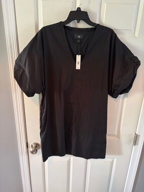 Banana Republic Black V-Neck Mini Dress with Puff Sleeves